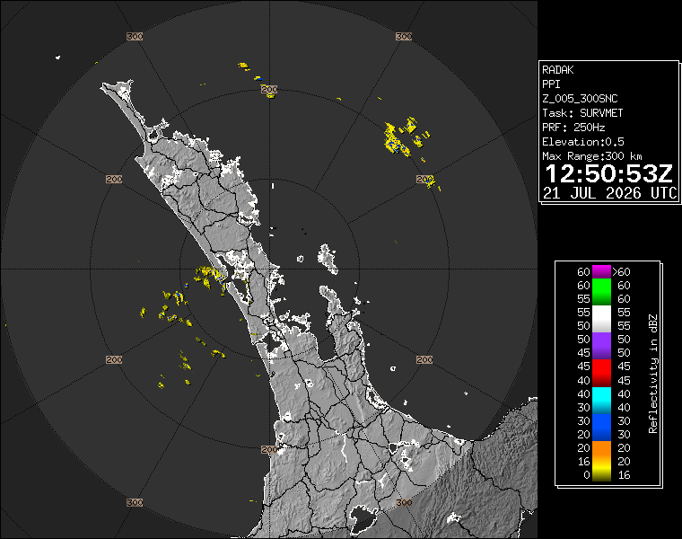 WeatherWatch Shows Auckland Radar Clearing As Southwest Winds Keep Tuesday Cool
